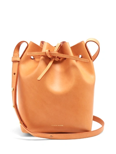 Mansur Gavriel Pink-lined Mini Leather Bucket Bag In Light-tan Brown
