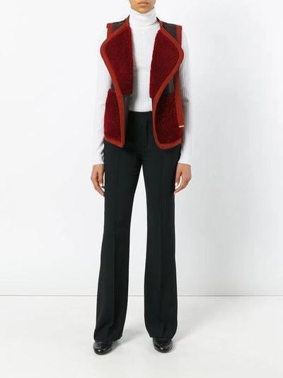 Shop Chloé Shearling Panel Gilet In Red