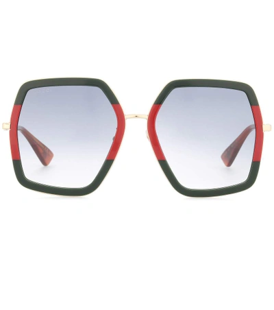 Shop Gucci Oversized Square-frame Metal Sunglasses