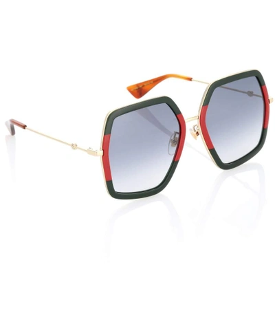 Shop Gucci Oversized Square-frame Metal Sunglasses
