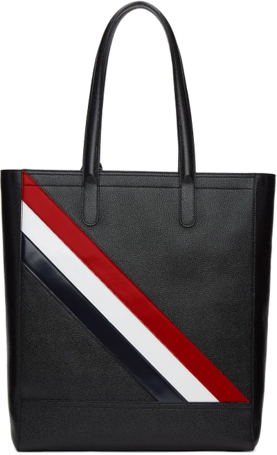 Shop Thom Browne Black Stripe Tote Bag