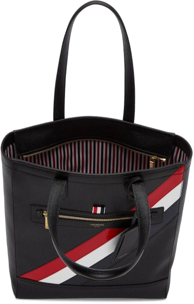 Shop Thom Browne Black Stripe Tote Bag