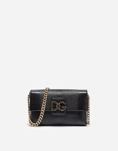 Dolce & Gabbana Dg Millennials Bag In Iguana Printed Leather In Black