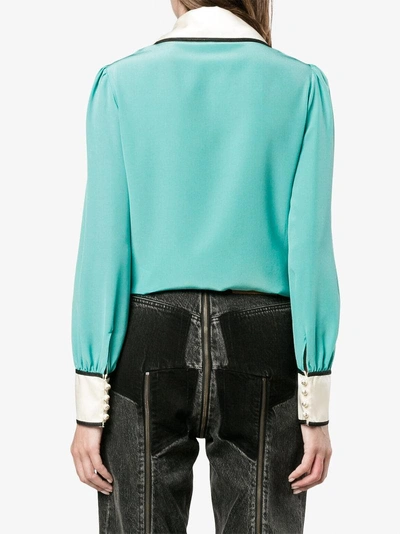 Shop Gucci Long Sleeve Pussy Bow Blouse In Blue