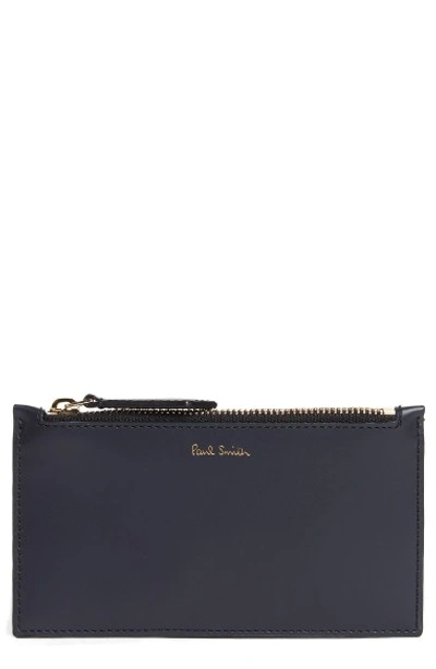 Paul Smith Color Band Leather Zip Pouch In Blue
