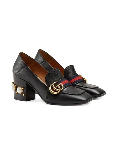 Shop Gucci 80mm Pearl Heel Leather Pumps In Black