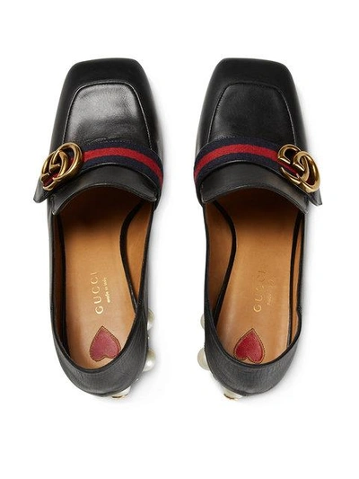 Shop Gucci 80mm Pearl Heel Leather Pumps In Black