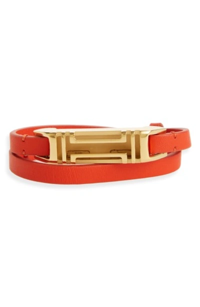 Tory Burch For Fitbit Leather Wrap Bracelet In Samba / Gold