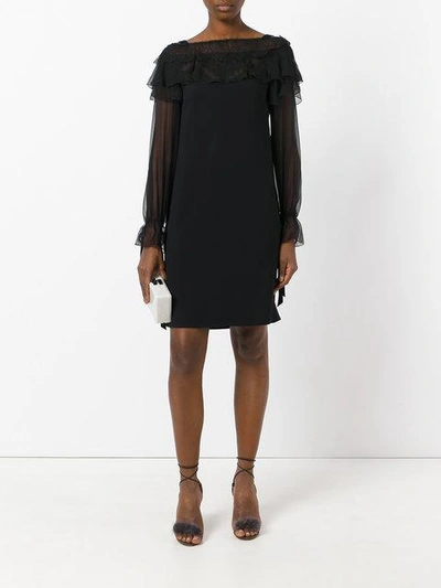 Shop Alberta Ferretti Lace Trim Dress - Black