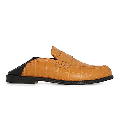 Loewe Crocodile-embossed Leather Loafers In Orange