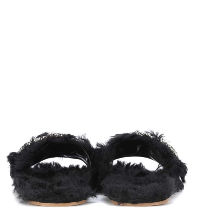 Shop Miu Miu Embellished Faux Fur Slides In Black
