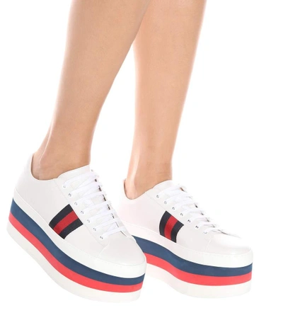 Shop Gucci Leather Platform Sneakers In White