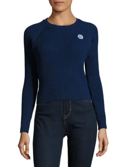 Carven Rib-knit Cotton Pullover In Navy