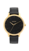 Nixon 'the Kensington' Leather Strap Watch, 37mm In Gold