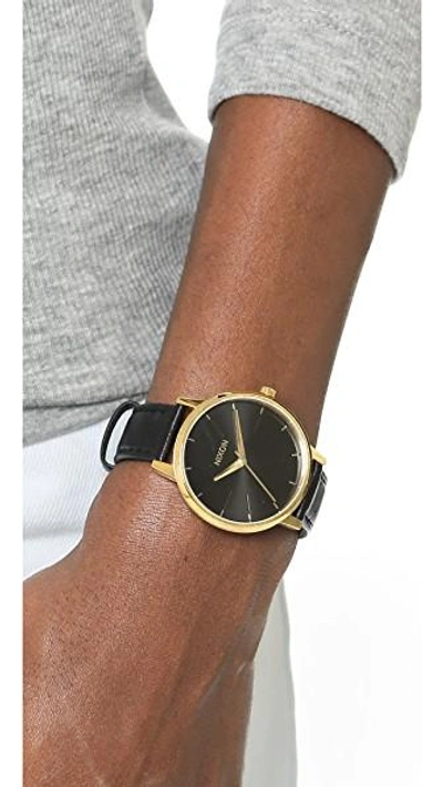 Shop Nixon Kensington Watch With Leather Strap In Gold/black