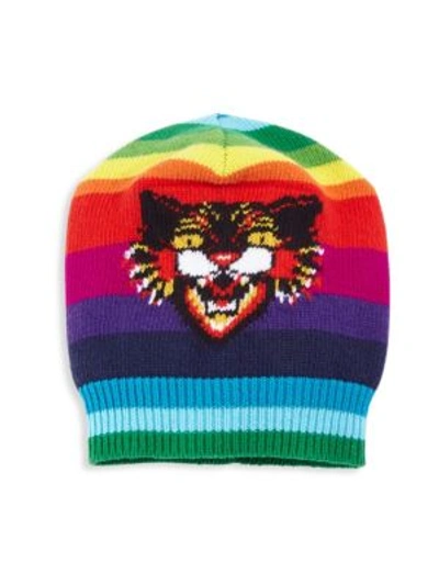 Shop Gucci Multicolor Angry Cat Wool Beanie
