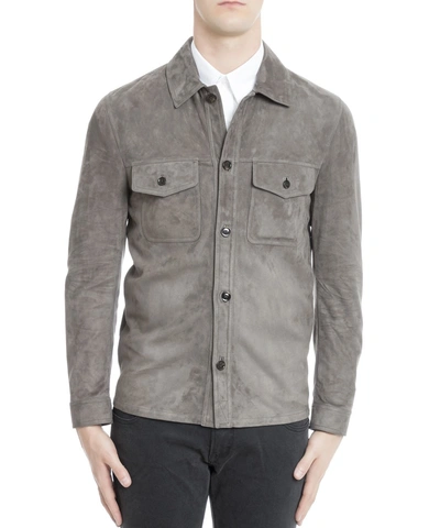 Tom Ford Men&#39;s  Grey Leather Outerwear Jacket'