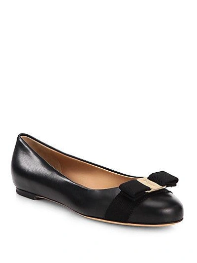 Shop Ferragamo Varina Leather Ballet Flats In Black