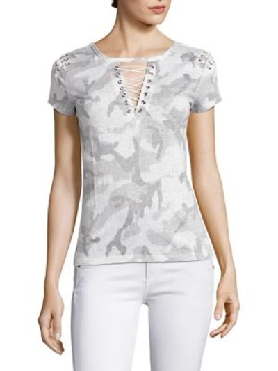 Generation Love Hugo Short Sleeve Lace-up Top In Grey Camo