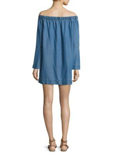 Shop 7 For All Mankind Chambray Dress Bell Sleeve In Blue Stone