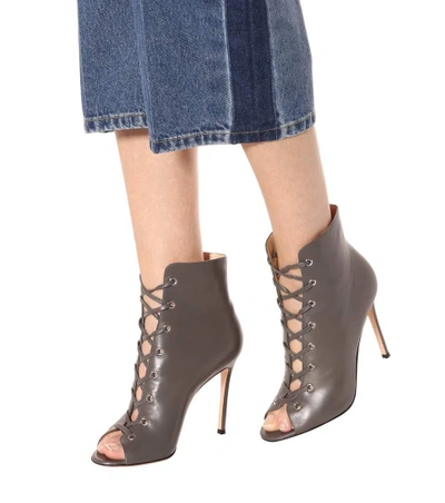 Shop Gianvito Rossi Marie Leather Peep-toe Ankle Boots In Lapis
