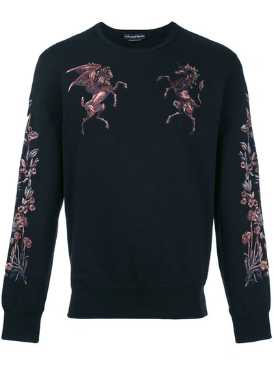 Alexander Mcqueen Embroidered Cotton-jersey Sweatshirt In Black