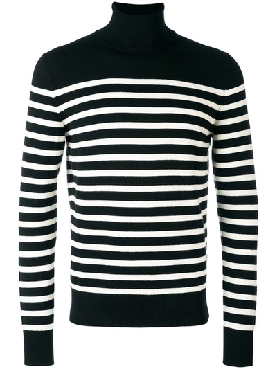 Saint Laurent Stripe Cashmere Roll Neck Sweater In Black