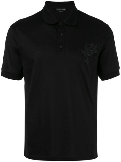 Alexander Mcqueen Stallion-embroidered Cotton Polo Shirt In Black
