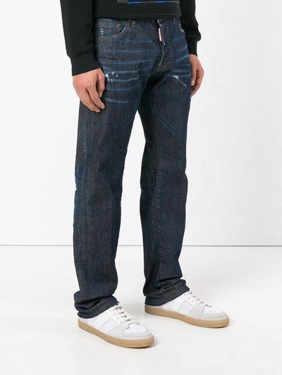 Shop Dsquared2 Distressed Straight Leg Jeans In Blue