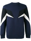 Neil Barrett 'modernist 7' Panel Neoprene Zip Sweatshirt In Navy