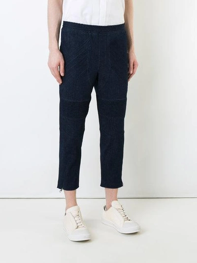 Shop Neil Barrett Cropped Biker Trousers In Blue