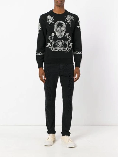 Shop Alexander Mcqueen Embroidered Jeans In 1001 Black Stonewashed