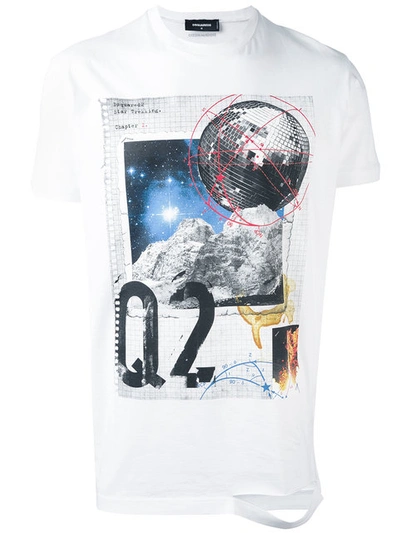 Dsquared2 Distressed Graphic Crewneck T-shirt In White
