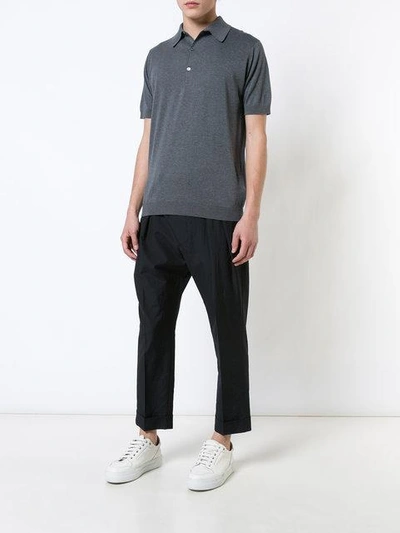 John Smedley Adrian Ribbed-knit Polo Shirt In Grey