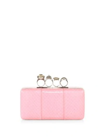 Alexander Mcqueen Snakeskin Jeweled Ring Box Clutch In Bright Pink