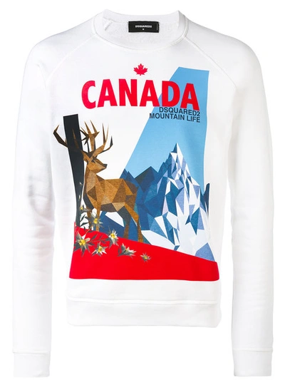 Dsquared2 Canada Printed Cotton Jersey Sweatshirt In White