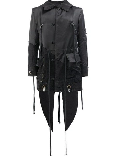 Shop Greg Lauren Deconstructed Asymmetric Coat In Black