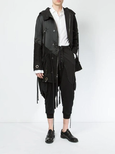 Shop Greg Lauren Deconstructed Asymmetric Coat In Black
