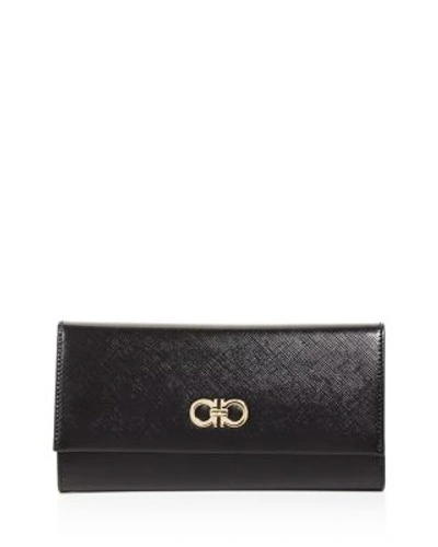 Ferragamo Gancini Leather Continental Wallet In Nero Black/gold