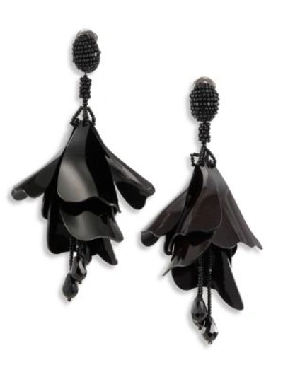 Shop Oscar De La Renta Large Impatiens Flower Clip-on Earrings In Black