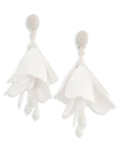 Shop Oscar De La Renta Large Impatiens Flower Clip-on Earrings In White