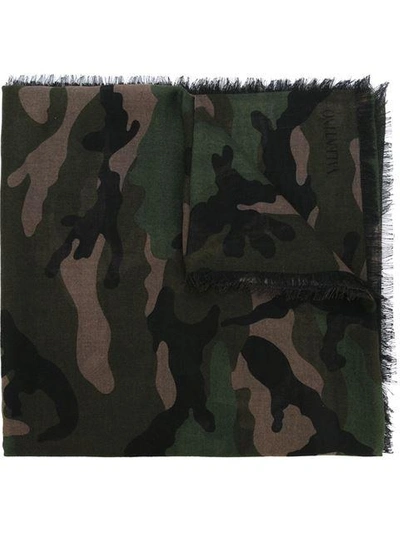 Shop Valentino Camouflage Scarf In Green