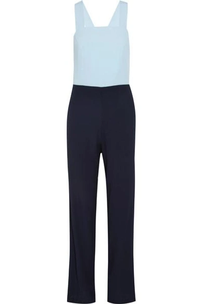 Shop Staud Ross Two-tone Crepe Jumpsuit In Light Blue