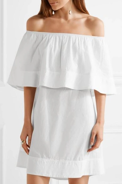 Shop Apiece Apart Piper Petal Off-the-shoulder Ruffled Cotton Mini Dress In Ivory