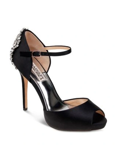 Shop Badgley Mischka Dawn Embellished Satin Ankle Strap High-heel Pumps In Black