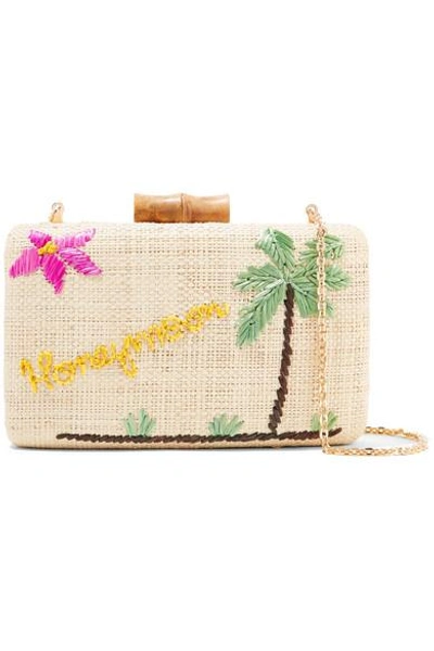 Shop Kayu Embroidered Woven Straw Clutch In Neutral