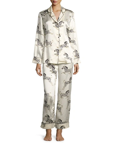 Olivia Von Halle Lila Zebra-print Pajama Set, White Pattern