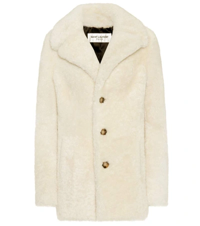 Shop Saint Laurent Shearling Coat In White