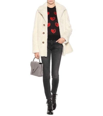 Shop Saint Laurent Shearling Coat In White