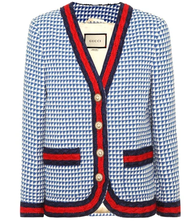 Shop Gucci Web-trimmed Wool Jacket In Blue